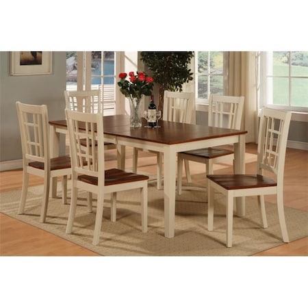 East West Furniture East West Furniture NICO7-WHI-W 7 Piece Dining Room Set-Dining Table With Leaf and 6 Kitchen Dining Chairs NICO7-WHI-W